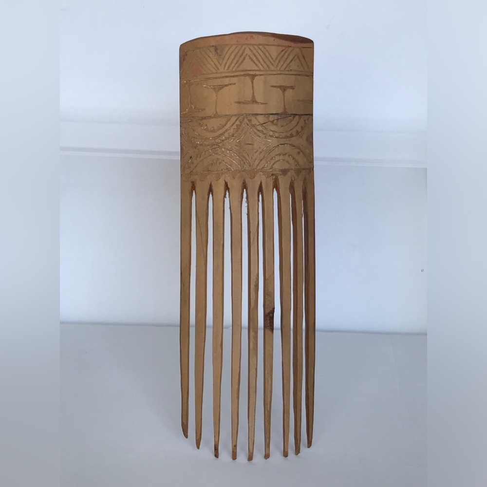 Vintage Handmade Handcarved Wood 6" Hair Comb Vanity Boudoir Bohemian Decor
